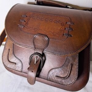 Brown Leather Crossbody Bag | Vintage Saddle Style Boho Western Purse